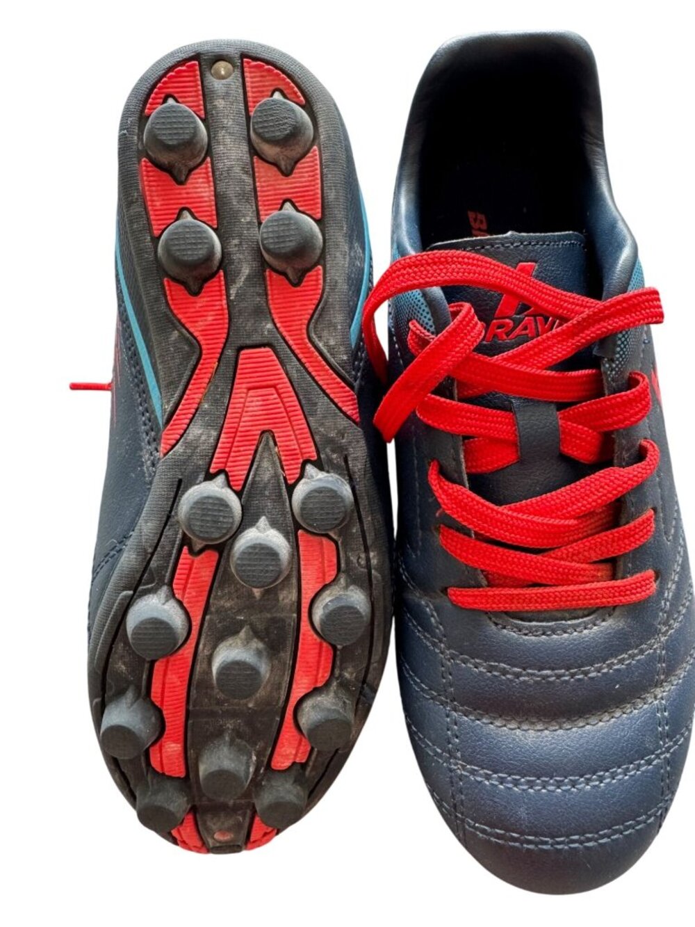 Brava Boys 2.5D Soccer Cleats Red/Navy Man-Made Upper Lace-Up Pre-Owned Durable - Picture 2 of 5